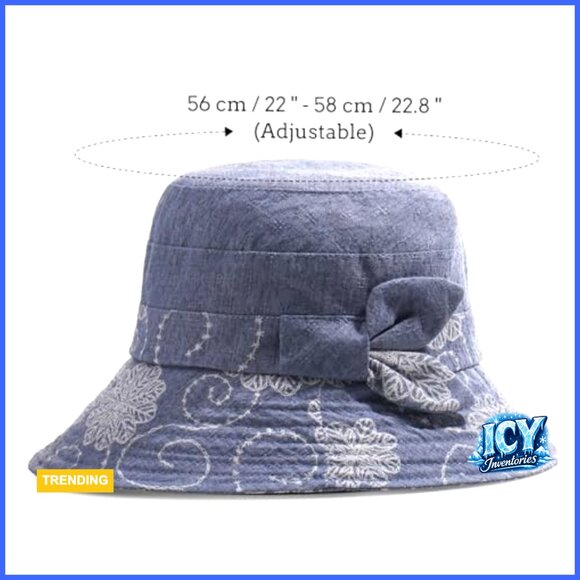 Vintage Bucket Hat Foldable Wide Brim Floral Print Cotton Polyester